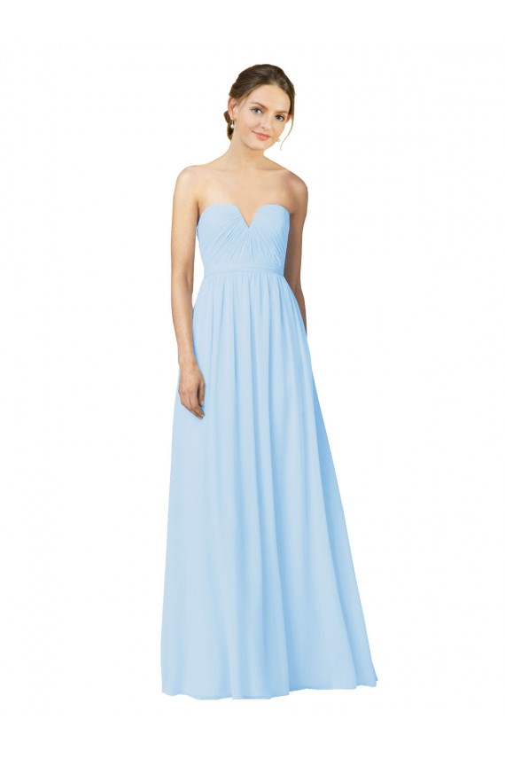 Bleu ciel clair Trapèze Sans bretelle Mousseline Longue Robes demoiselle d'honneur en Gros