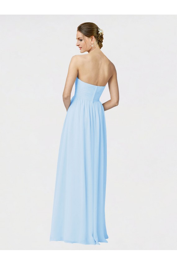 Bleu ciel clair Trapèze Sans bretelle Mousseline Longue Robes demoiselle d'honneur en Gros