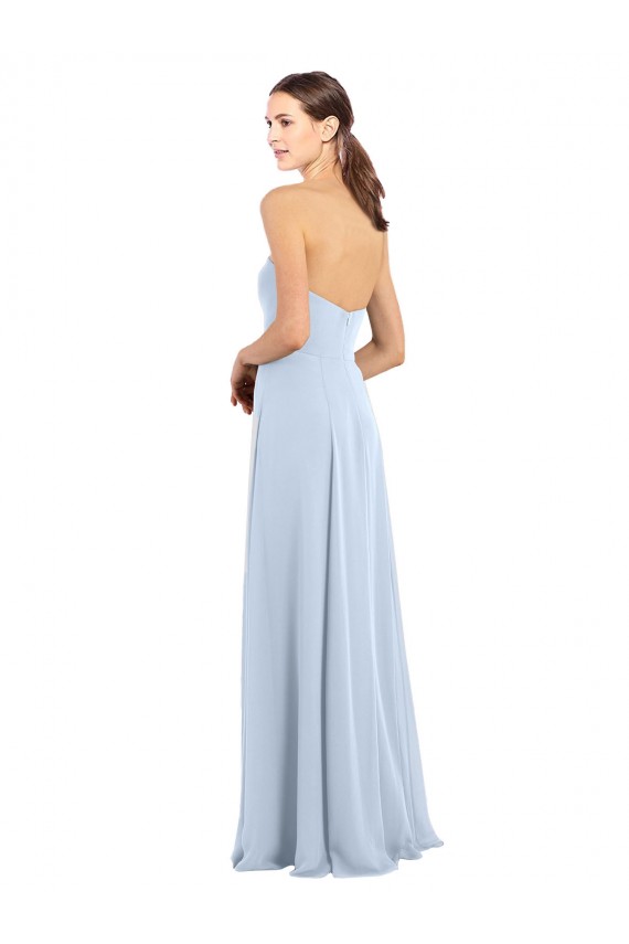 Bleu ciel clair Trapèze Sans bretelle Mousseline Longue Robes demoiselle d'honneur en Gros