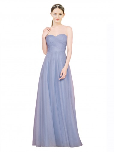Bleu ciel clair Trapèze Sans bretelle Tulle Longue Robes demoiselle d'honneur en Gros