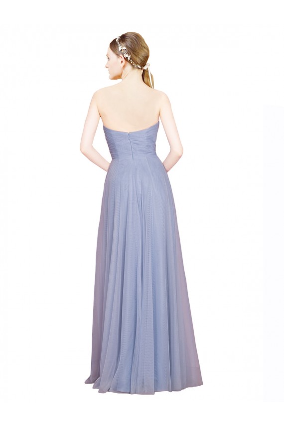 Bleu ciel clair Trapèze Sans bretelle Tulle Longue Robes demoiselle d'honneur en Gros