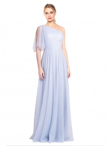 Bleu ciel clair Trapèze Tulle Longue Robes demoiselle d'honneur en Gros