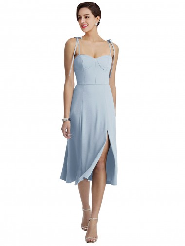 Bleu ciel clair Trapèze midi Crêpe Stretch Courte Robes demoiselle d'honneur / Robes de bal / Robes de cocktail en Gros