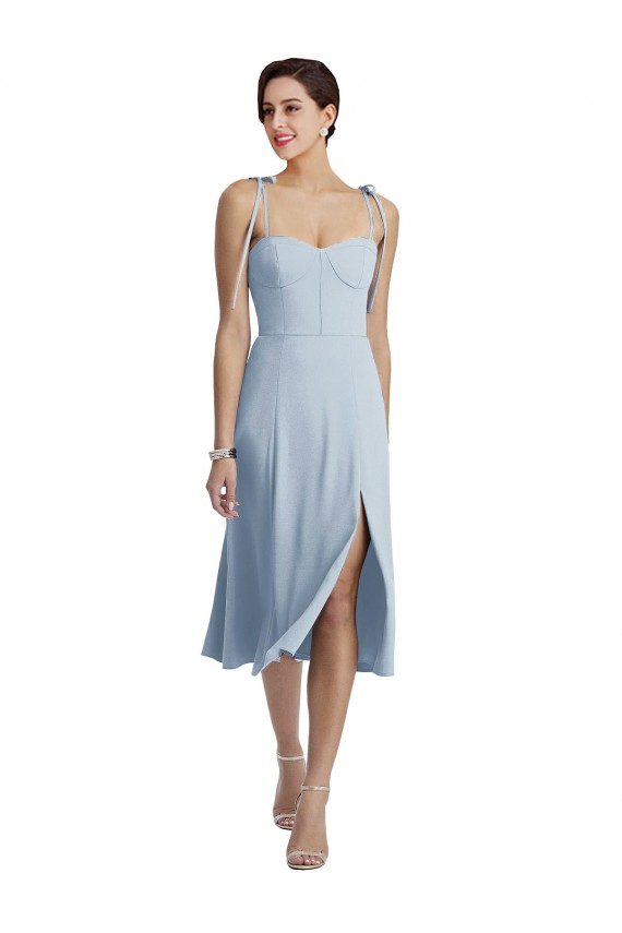 Bleu ciel clair Trapèze midi Crêpe Stretch Courte Robes demoiselle d'honneur / Robes de bal / Robes de cocktail en Gros