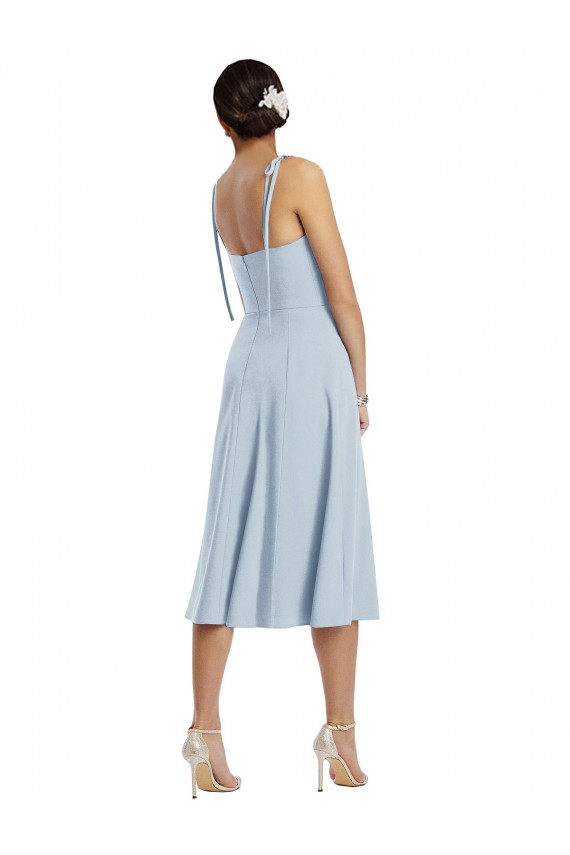 Bleu ciel clair Trapèze midi Crêpe Stretch Courte Robes demoiselle d'honneur / Robes de bal / Robes de cocktail en Gros