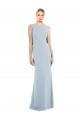 Bleu ciel clair Trompette Bateau Crêpe Stretch Longue Robes demoiselle d'honneur / Robes de bal en Gros