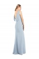 Bleu ciel clair Trompette Bateau Crêpe Stretch Longue Robes demoiselle d'honneur / Robes de bal en Gros