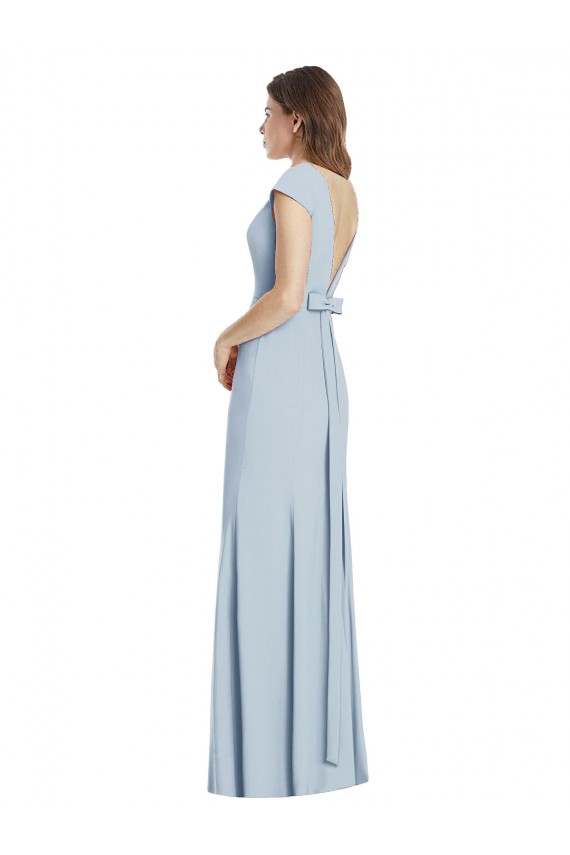 Bleu ciel clair Trompette Bateau Crêpe Stretch Longue Robes demoiselle d'honneur / Robes de bal en Gros