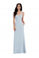 Bleu ciel clair Trompette Bretelles spaghetti Col V Crêpe Stretch Longue Robes demoiselle d'honneur / Robes de bal en Gros