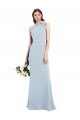 Bleu ciel clair Trompette Col Bateau Col Haut Licou Crêpe Stretch Longue Robes demoiselle d'honneur / Robes de bal en Gros