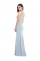 Bleu ciel clair Trompette Col Bateau Col Haut Licou Crêpe Stretch Longue Robes demoiselle d'honneur / Robes de bal en Gros