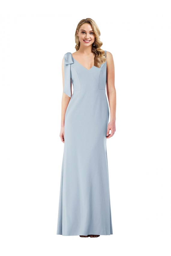 Bleu ciel clair Trompette Col V Crêpe Stretch Longue Robes demoiselle d'honneur / Robes de bal en Gros