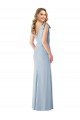Bleu ciel clair Trompette Col V Crêpe Stretch Longue Robes demoiselle d'honneur / Robes de bal en Gros