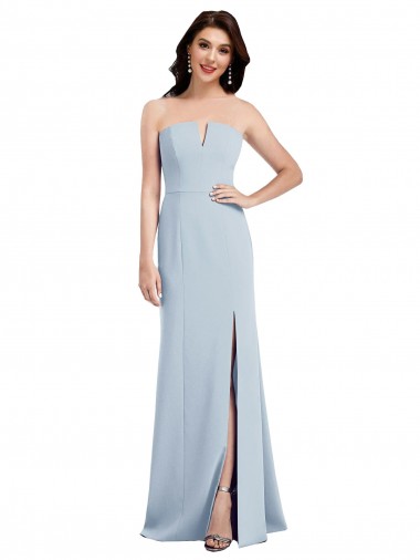 Bleu ciel clair Trompette Col V Sans bretelle Crêpe Stretch Longue Robes demoiselle d'honneur / Robes de bal en Gros