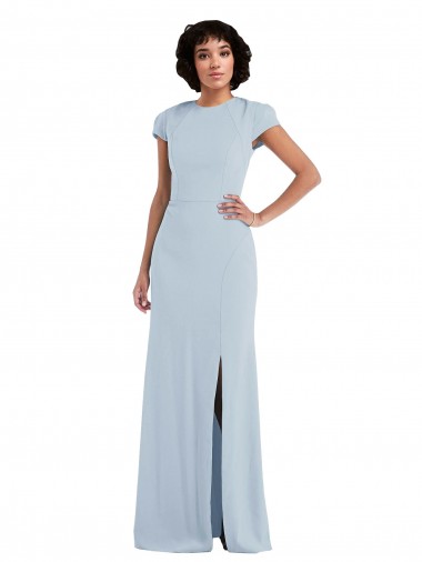 Bleu ciel clair Trompette Col bijou Crêpe Stretch Longue Robes demoiselle d'honneur en Gros