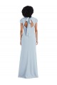 Bleu ciel clair Trompette Col bijou Crêpe Stretch Longue Robes demoiselle d'honneur en Gros