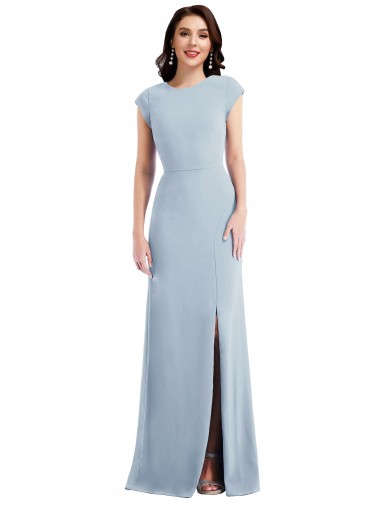 Bleu ciel clair Trompette Crêpe Stretch Longue Formelles Robes demoiselle d'honneur / Robes de soirée / Robes de bal en Gros