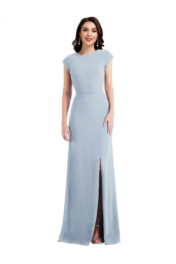 Bleu ciel clair Trompette Crêpe Stretch Longue Formelles Robes demoiselle d'honneur / Robes de soirée / Robes de bal en Gros