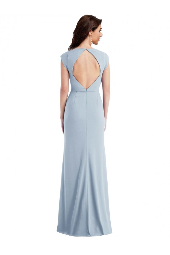 Bleu ciel clair Trompette Crêpe Stretch Longue Formelles Robes demoiselle d'honneur / Robes de soirée / Robes de bal en Gros