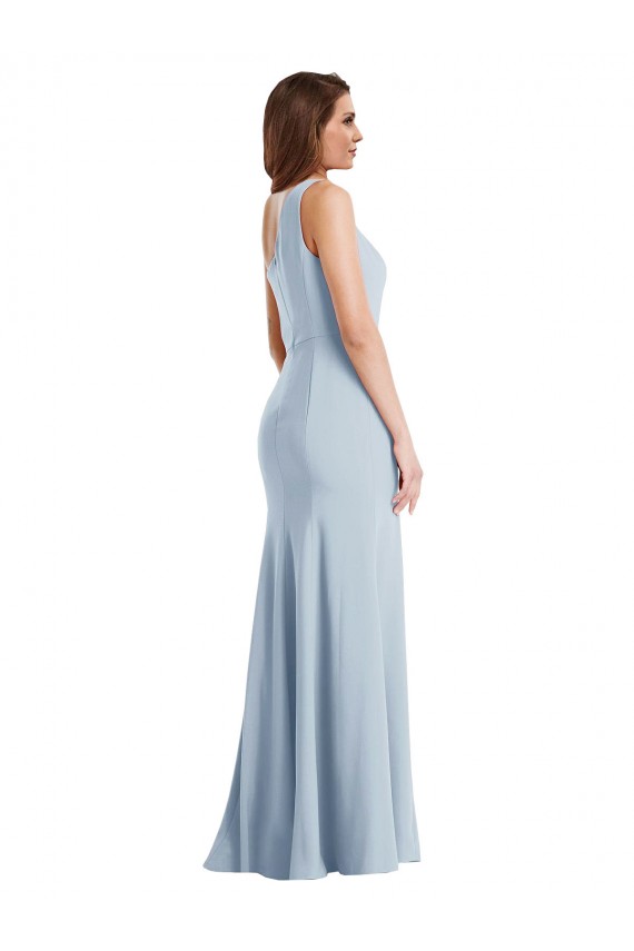 Bleu ciel clair Trompette Crêpe Stretch Longue Formelles Robes demoiselle d'honneur / Robes de soirée / Robes de bal en Gros