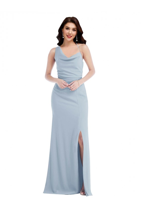 Bleu ciel clair Trompette Crêpe Stretch Longue Robes demoiselle d'honneur / Robes de bal en Gros