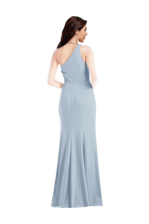 Bleu ciel clair Trompette Crêpe Stretch Longue Robes demoiselle d'honneur / Robes de bal en Gros