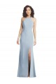 Bleu ciel clair Trompette Licou Col Haut Crêpe Stretch Longue Formelles Robes demoiselle d'honneur / Robes de soirée / Robes de bal en Gros