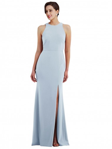 Bleu ciel clair Trompette Licou Col bijou Crêpe Stretch Longue Formelles Robes demoiselle d'honneur / Robes de soirée / Robes de bal en Gros