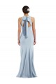 Bleu ciel clair Trompette Licou Col bijou Crêpe Stretch Longue Formelles Robes demoiselle d'honneur / Robes de soirée / Robes de bal en Gros