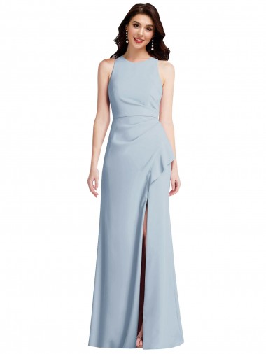 Bleu ciel clair Trompette Licou Crêpe Stretch Longue Robes demoiselle d'honneur / Robes de bal en Gros