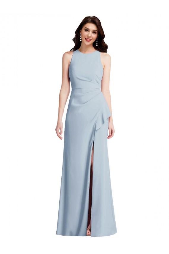 Bleu ciel clair Trompette Licou Crêpe Stretch Longue Robes demoiselle d'honneur / Robes de bal en Gros
