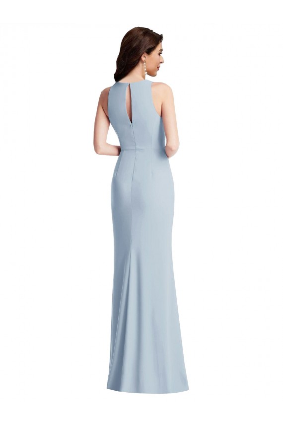 Bleu ciel clair Trompette Licou Crêpe Stretch Longue Robes demoiselle d'honneur / Robes de bal en Gros