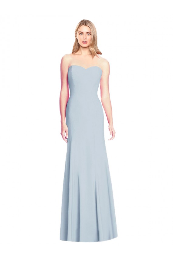 Bleu ciel clair Trompette Sans bretelle Crêpe Stretch Longue Robes demoiselle d'honneur / Robes de bal en Gros