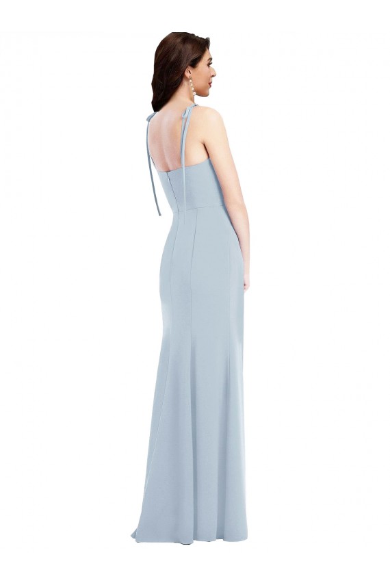 Bleu ciel clair Trompette Sans bretelle Crêpe Stretch Longue Robes demoiselle d'honneur / Robes de bal en Gros