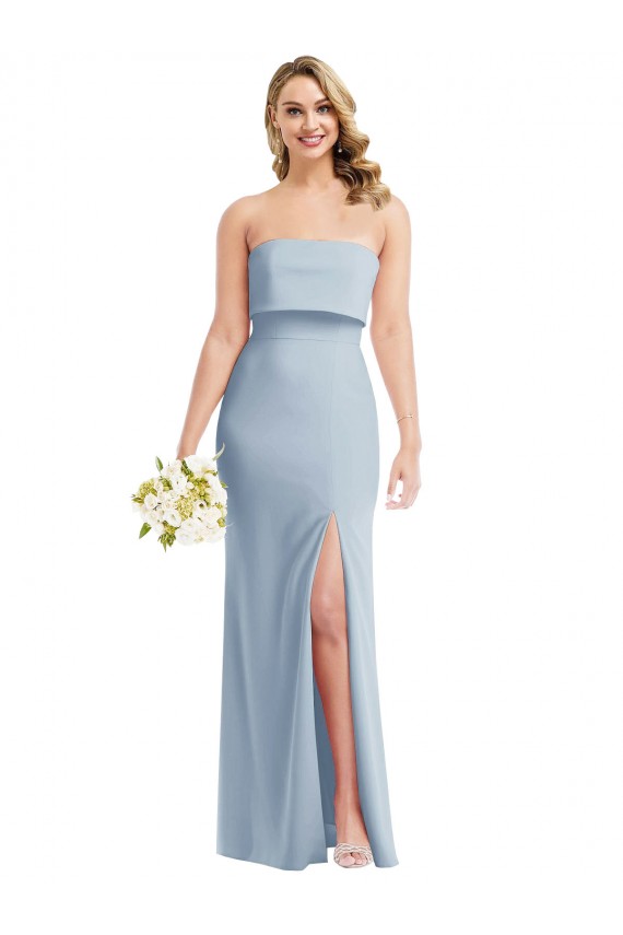 Bleu ciel clair Trompette Sans bretelle Crêpe Stretch Longue Robes demoiselle d'honneur / Robes de bal en Gros