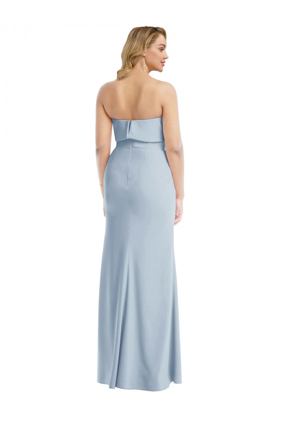 Bleu ciel clair Trompette Sans bretelle Crêpe Stretch Longue Robes demoiselle d'honneur / Robes de bal en Gros