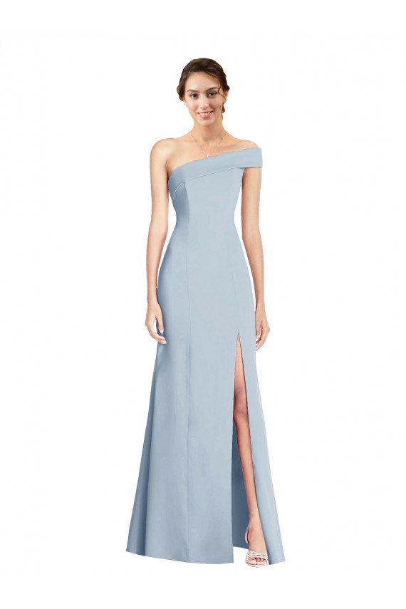 Bleu ciel clair Trompette Épaule Dénudée Crêpe Stretch Longue Formelles Robes demoiselle d'honneur / Robes de soirée / Robes de bal en Gros