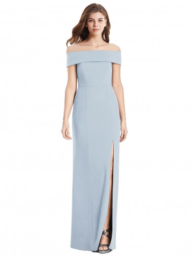 Bleu ciel clair Trompette Épaule Dénudée Crêpe Stretch Longue Robes demoiselle d'honneur / Robes de bal en Gros