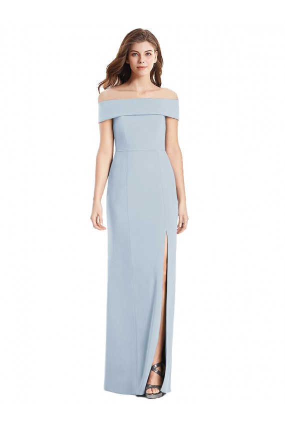 Bleu ciel clair Trompette Épaule Dénudée Crêpe Stretch Longue Robes demoiselle d'honneur / Robes de bal en Gros