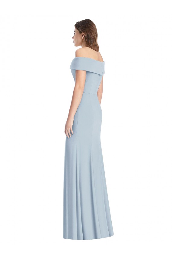 Bleu ciel clair Trompette Épaule Dénudée Crêpe Stretch Longue Robes demoiselle d'honneur / Robes de bal en Gros