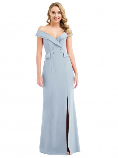Bleu ciel clair Trompette Épaule Dénudée Crêpe Stretch Longue Robes demoiselle d'honneur / Robes de bal en Gros