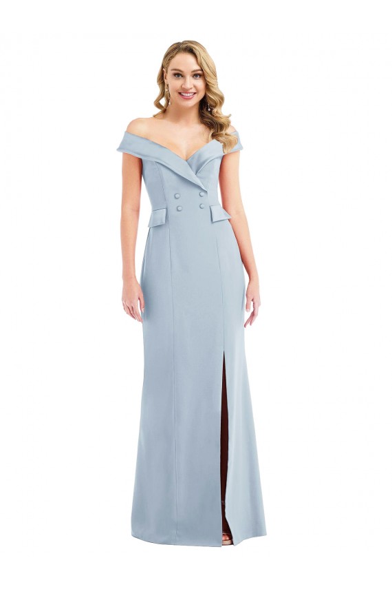 Bleu ciel clair Trompette Épaule Dénudée Crêpe Stretch Longue Robes demoiselle d'honneur / Robes de bal en Gros