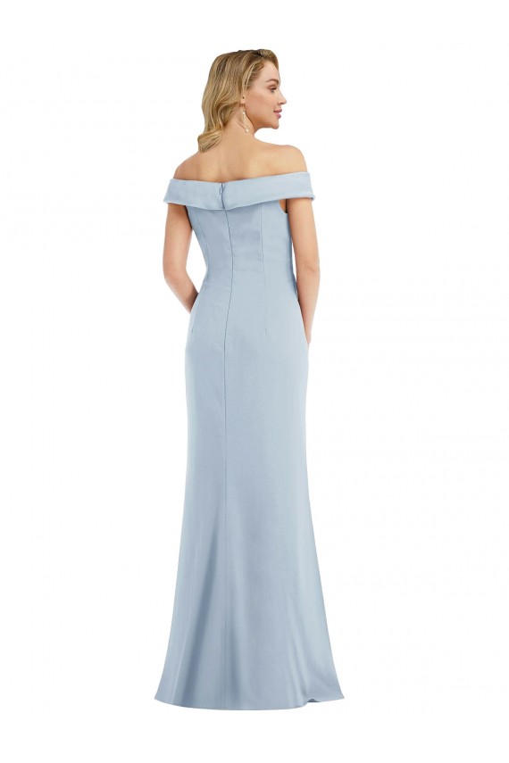 Bleu ciel clair Trompette Épaule Dénudée Crêpe Stretch Longue Robes demoiselle d'honneur / Robes de bal en Gros