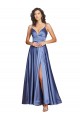 Bleu français Trapèze Bretelles spaghetti Satiné Soyeux Longue Formelles Robes demoiselle d'honneur / Robes de soirée / Robes de bal en Gros