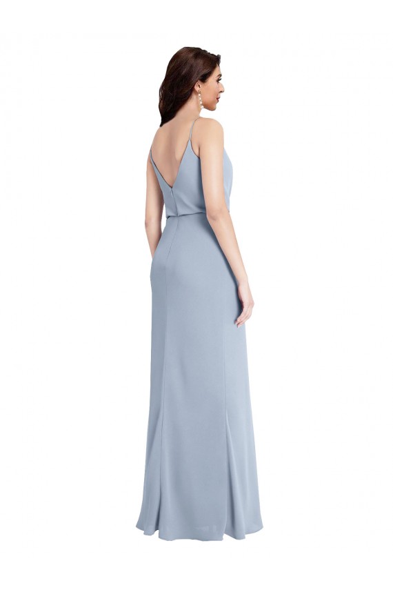 Bleu fumée Fourreau Bretelles spaghetti Crêpe Stretch Longue Formelles Robes demoiselle d'honneur / Robes de soirée / Robes de bal en Gros