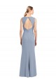 Bleu fumée Fourreau Col Bateau Col Haut Crêpe Stretch Longue Robes demoiselle d'honneur en Gros