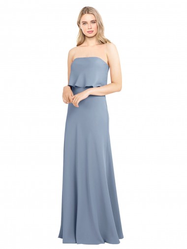 Bleu fumée Fourreau Col Haut Crêpe Stretch Longue Formelles Robes demoiselle d'honneur / Robes de soirée / Robes de bal en Gros