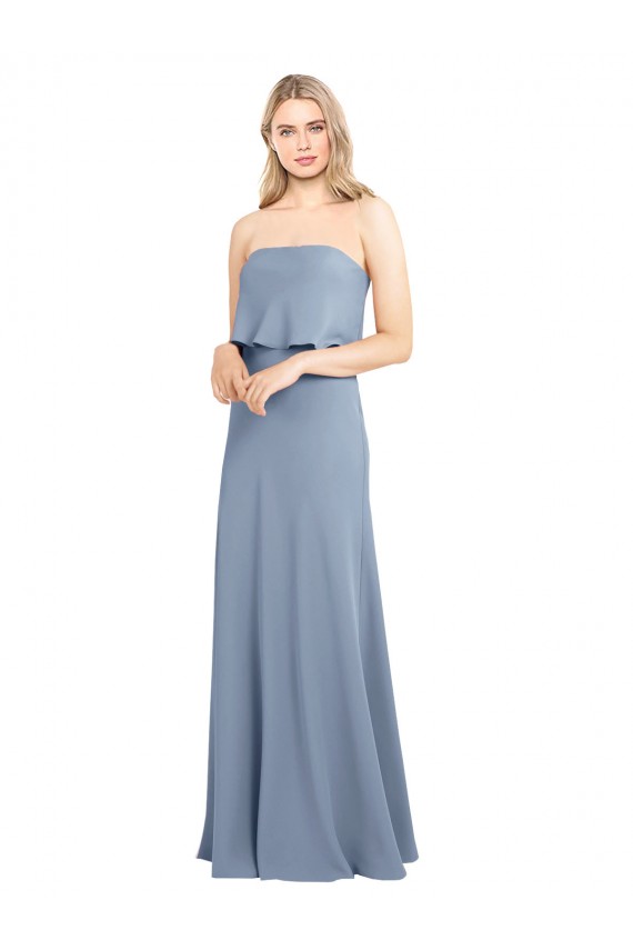 Bleu fumée Fourreau Col Haut Crêpe Stretch Longue Formelles Robes demoiselle d'honneur / Robes de soirée / Robes de bal en Gros