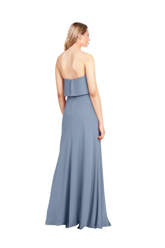 Bleu fumée Fourreau Col Haut Crêpe Stretch Longue Formelles Robes demoiselle d'honneur / Robes de soirée / Robes de bal en Gros