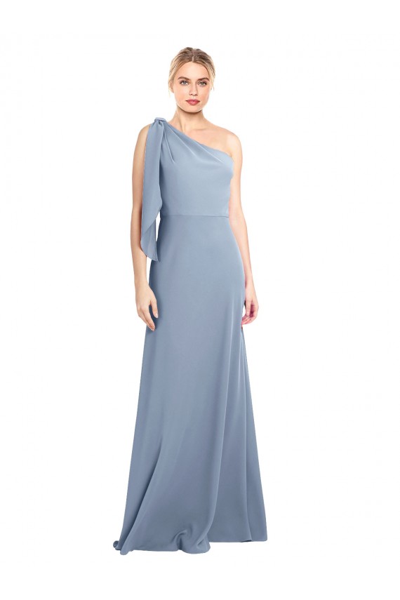 Bleu fumée Fourreau Crêpe Stretch Longue Formelles Robes demoiselle d'honneur / Robes de soirée / Robes de bal en Gros